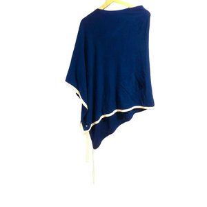 Yerse Cashmere Blend Blue Knit Poncho Cotton One Size Womens Lambswool Casual